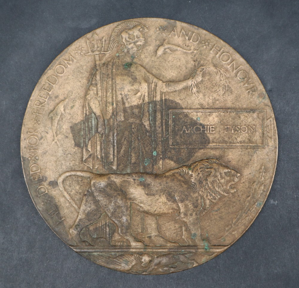 A World War I bronze death plaque for "Archie Feyson" - Bild 4 aus 4