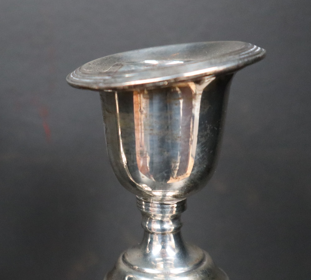 A pair of George VI silver candlesticks, with a shaped sconce and tapering body on spreading foot, - Image 3 of 4
