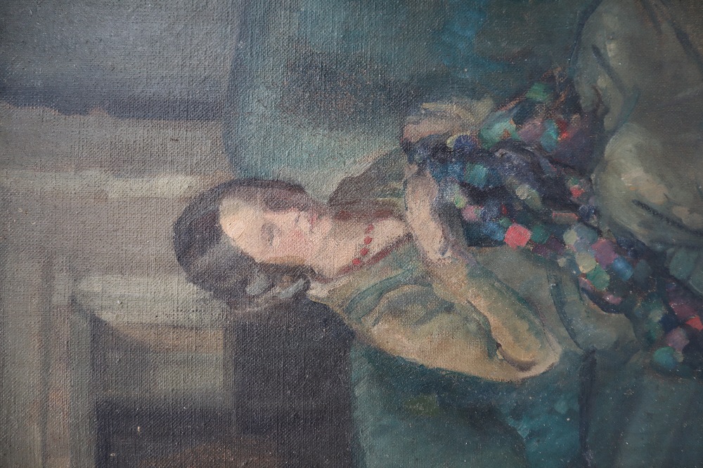 20th Century British School Portrait of a lady in an interior Oil on canvas 44. - Bild 3 aus 4