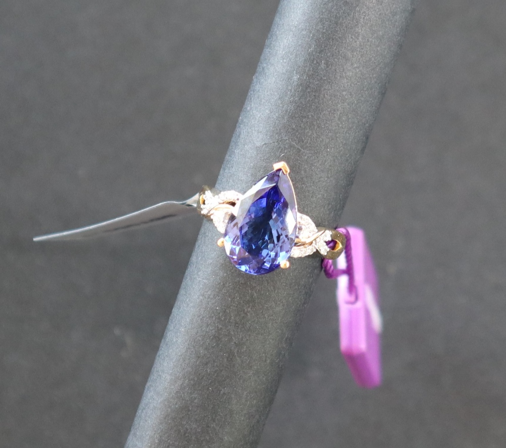 Gemporia - An 18ct gold Tanzanite Lorique ring, with a pear shaped 4.