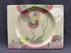 A Clarice Cliff pottery Rhodanthe pattern dish of rectangular form, 27 x 21cm,