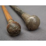 A Military Swagger Stick, the ball end applied with a Lion and "The King's Own",