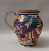 A Poole pottery jug, painted with large flowerheads and leaves, impressed and painted marks,