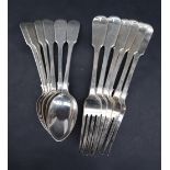 A set of six Edward VII silver fiddle pattern table forks,