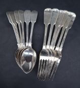 A set of six Edward VII silver fiddle pattern table forks,