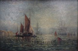 Adolphus Knell Sailing Ships in a harbour Oil on board Signed 14.