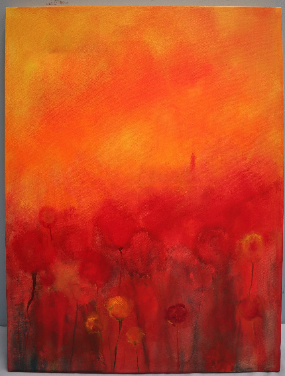 John Barker Abstract in reds and oranges with flowers in the foreground Oil on canvas Signed 102 x - Bild 2 aus 5