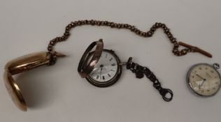 A George III silver pair cased pocket watch, with an enamel dial and Roman numerals, London, 1788,