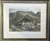 Sir Kyffin Williams A village by a loch and hills A limited edition print, No.