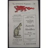 Rugby Union - Abertillery v Australia 1908 official programme,