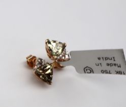 Gemporia - A pair 18ct gold Csarite and diamond earrings, with a triangle 3.