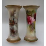 A Royal Worcester porcelain flared vase painted with pheasants in a landscape, signed Jas Stinton,