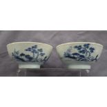 A set of five 18th century Chinese blue and white porcelain bowl decorated with a scholar on a