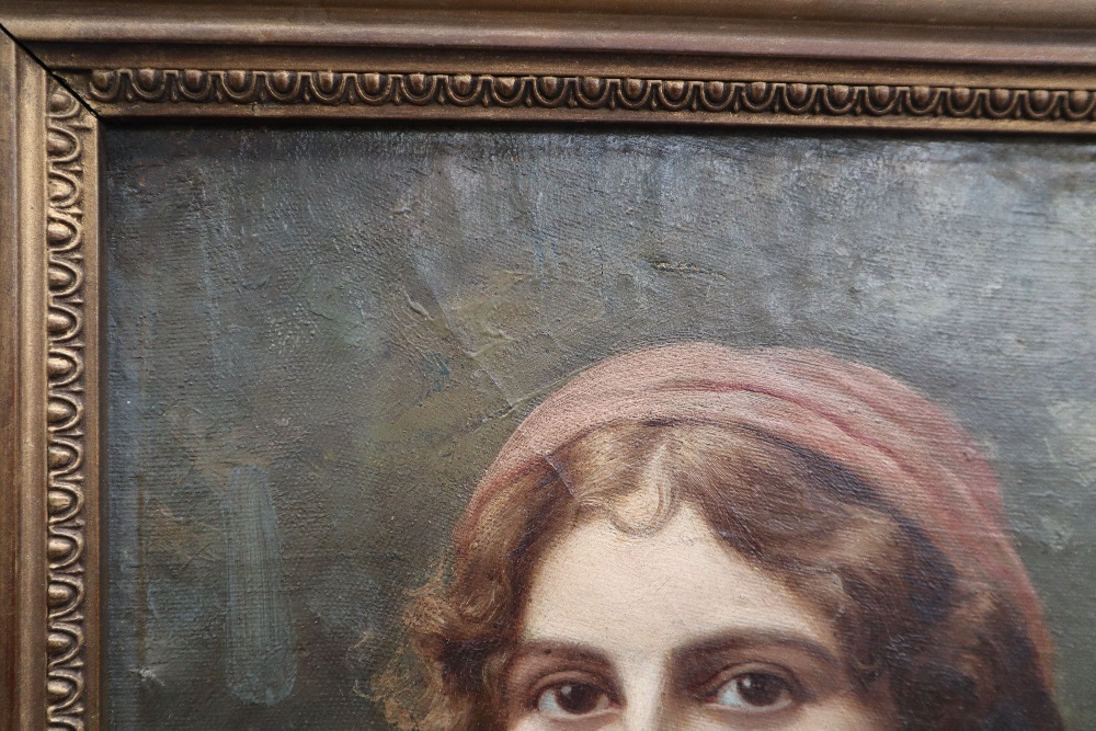 19th Century Continental school Head and Shoulders Portrait Oil on canvas laid onto - Image 6 of 7