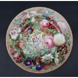 A 19th century English porcelain cabinet plate profusely painted with roses and garden flowers, 25.
