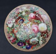 A 19th century English porcelain cabinet plate profusely painted with roses and garden flowers, 25.