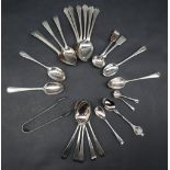 A set of five George III silver tea spoons, London, 1792, together with other tea spoons,