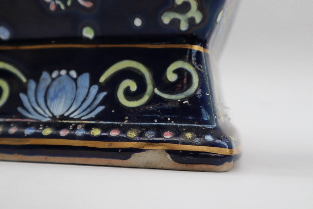 A large Chinese porcelain twin handled vase of rectangular baluster form with a royal blue ground - Image 6 of 9