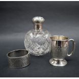 A late Victorian silver topped scent bottle, Birmingham,