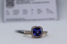 Gemporia - An 18ct gold Tanzanite and diamond Tomas Rae ring, with a cushion cut 1.