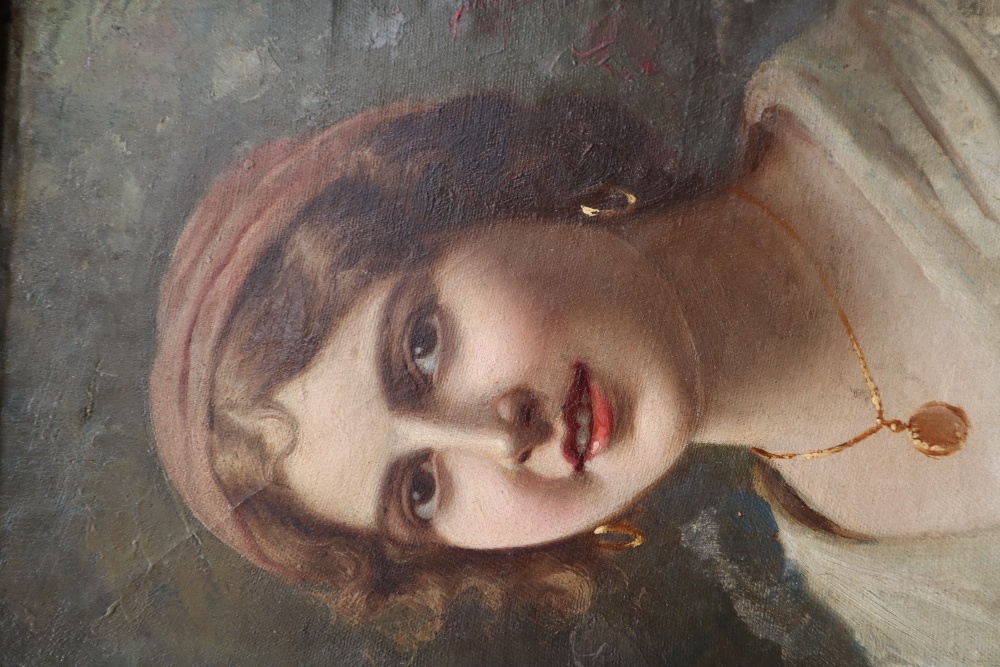 19th Century Continental school Head and Shoulders Portrait Oil on canvas laid onto - Image 4 of 7