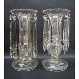 A pair of 19th century clear glass table lustres,