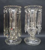 A pair of 19th century clear glass table lustres,