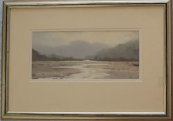 Gareth C Thomas Evening, Oxwich Marsh Watercolour Signed 14 x 31.