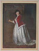 M W Ganglais A full length portrait of a maiden in a fur lined cape Watercolour Signed and dated