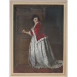 M W Ganglais A full length portrait of a maiden in a fur lined cape Watercolour Signed and dated