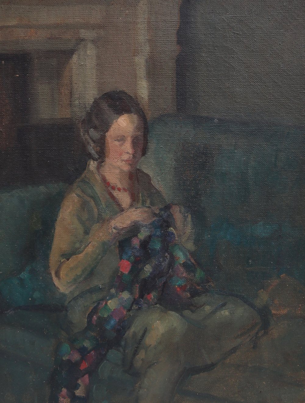 20th Century British School Portrait of a lady in an interior Oil on canvas 44. - Bild 2 aus 4