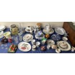 Portmeirion Pomona pattern pottery together with blue and white plates,