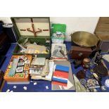 A collection of coins and stamps together with matchboxes, cauldron, costume jewellery,