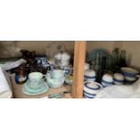 A collection of T G GReen Cornishware together with glass bottles, part tea sets, wedgwood,