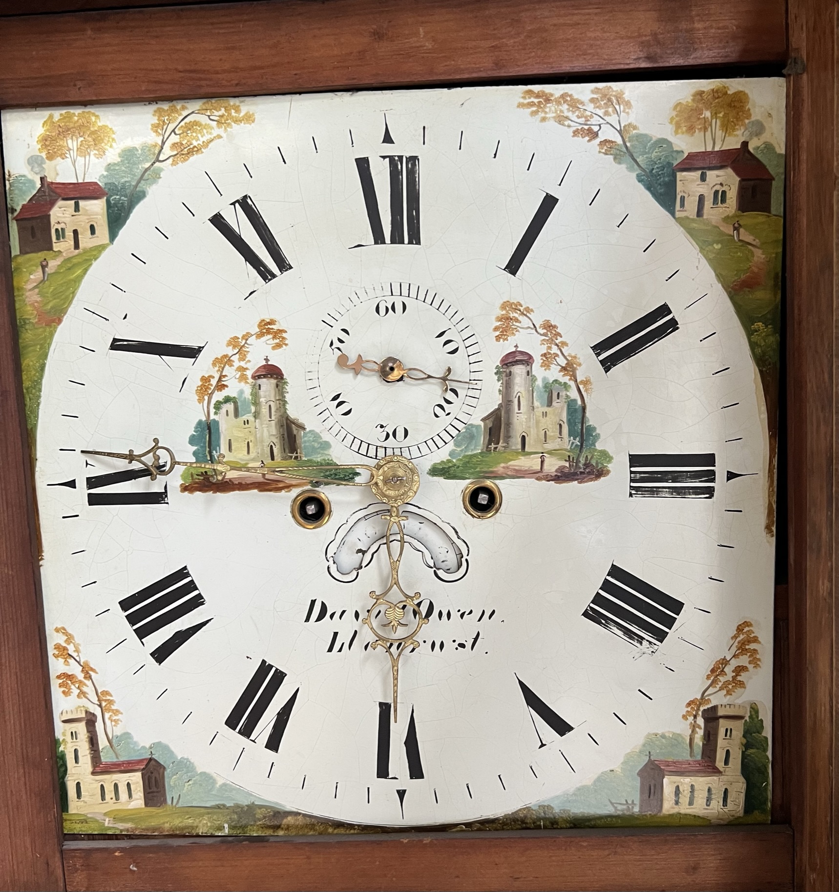 A 19th century oak longcase clock, with a broken swan neck pediment and square pillars, the 35. - Image 2 of 2