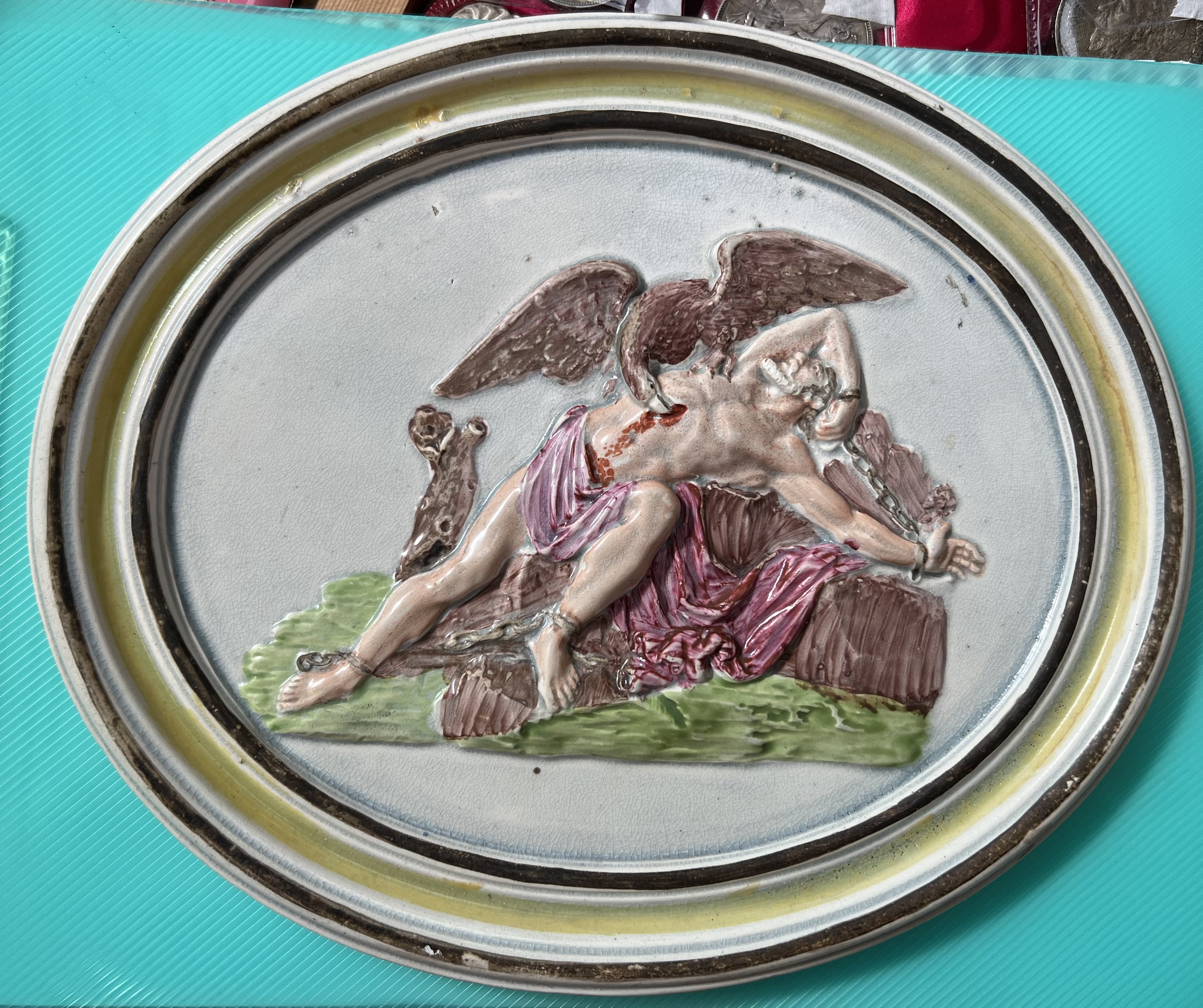 A pearlware plaque of Prometheus and the eagle, together with a collection of Gaudy Welsh pottery, - Bild 2 aus 3