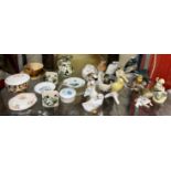 A Royal Worcester figure Springtime together with a collection of bird figures,