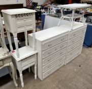 A pair of modern chests of drawers together with a pair of bedside cabinets and a loom table