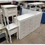 A pair of modern chests of drawers together with a pair of bedside cabinets and a loom table