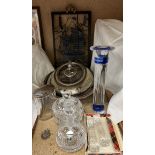 An electroplated tureen and cover, together with a glass candlestick,