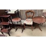 A Victorian balloon back bedroom chair together with a low stool, piano stool, library steps,