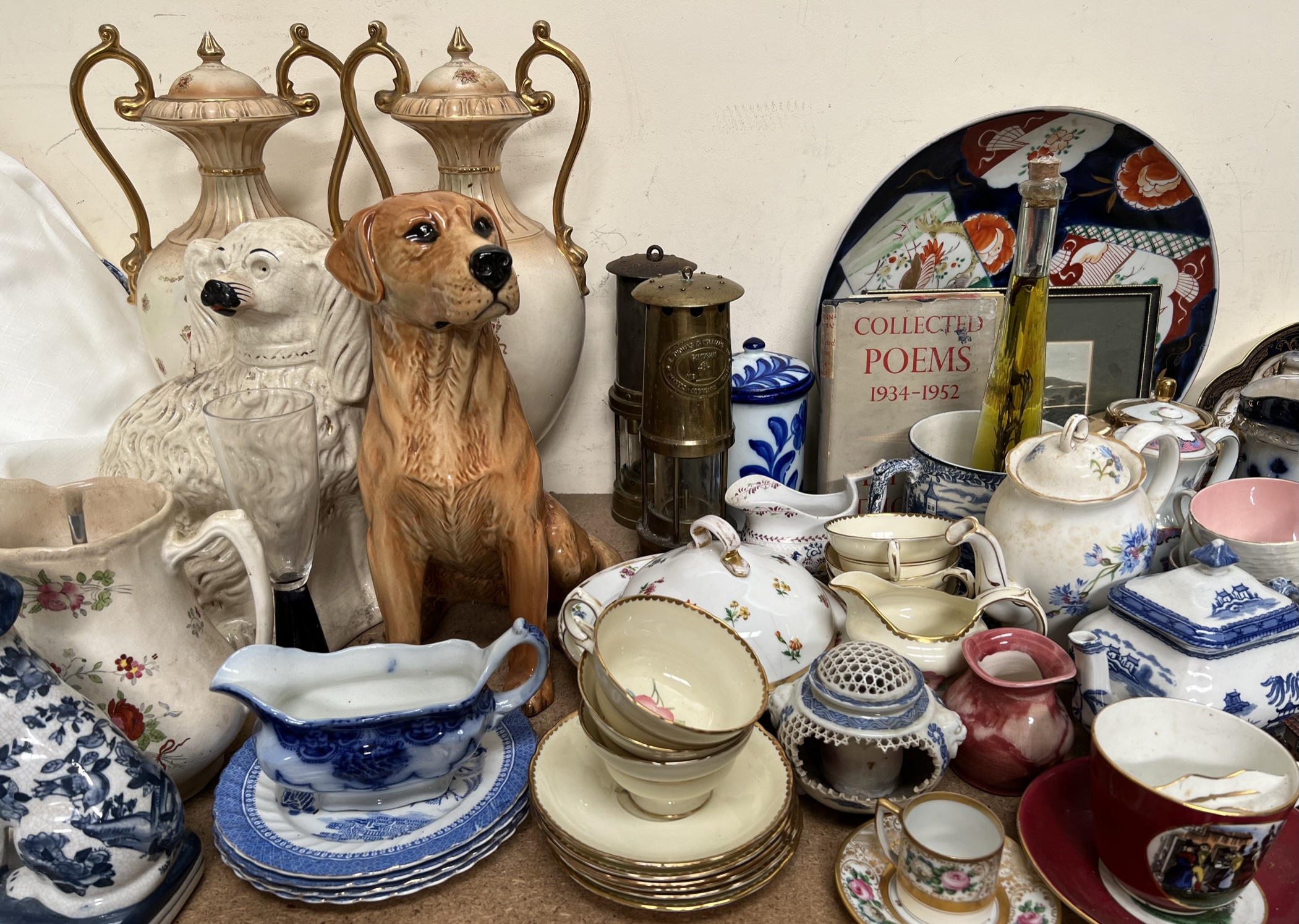 A large pottery Beswick labrador together with other dog figures, miners lamps, part tea sets, - Image 2 of 3