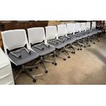 A set of nine Haworth Very office chairs with removable arm rests with grey seats and chrome bases