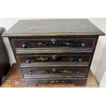 A Chinoiserie decorated chest with a rectangular top above three long drawers on bracket feet, 66.