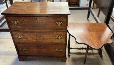 A 19th century oak chest with a planted rectangular top above three long drawers on bracket feet