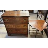 A 19th century oak chest with a planted rectangular top above three long drawers on bracket feet