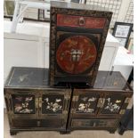 A Chinese black lacquer side cabinet,
