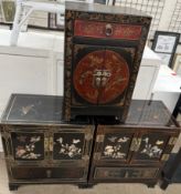 A Chinese black lacquer side cabinet,