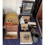 Scrap books together with a toilet mirror, weights, brass clock,