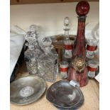 Assorted glass decanters,